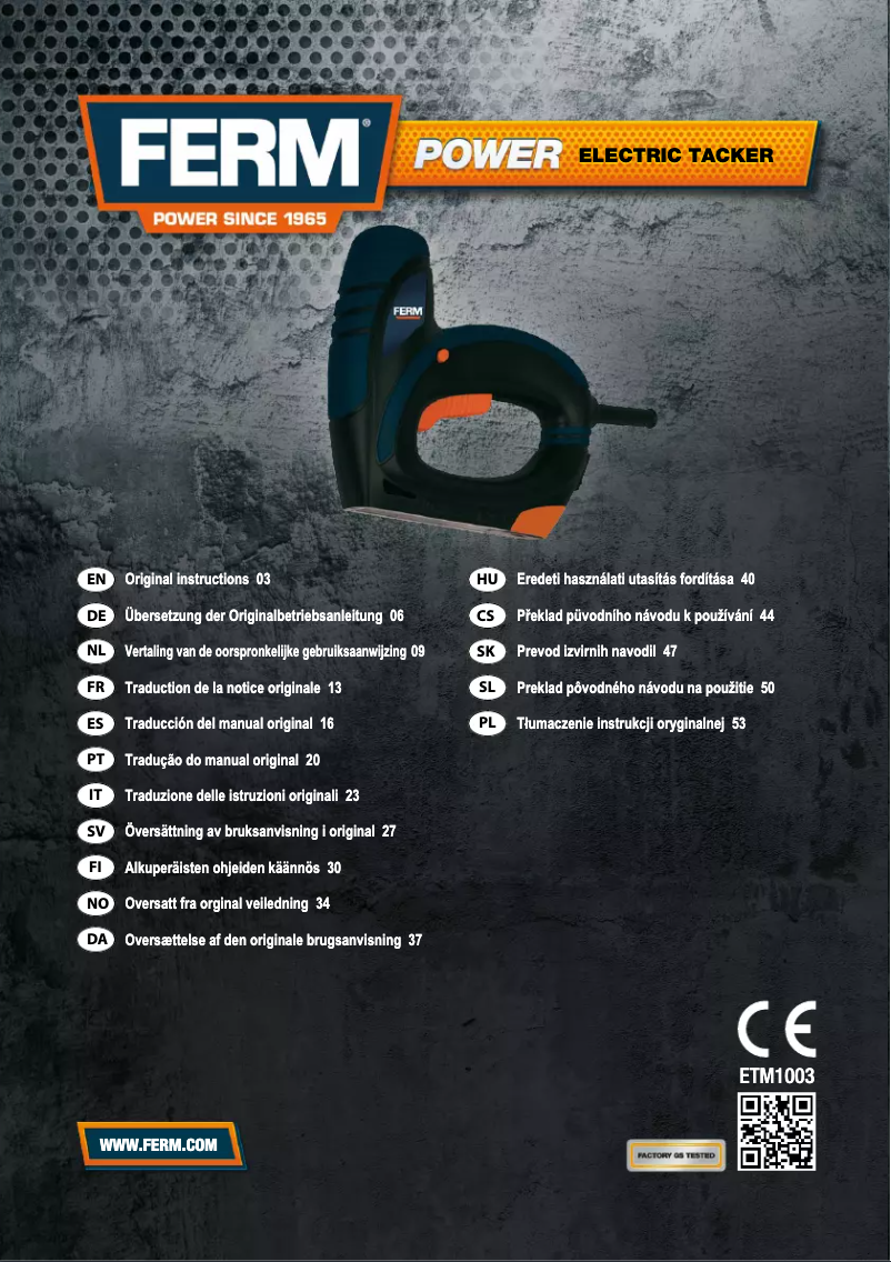 Page n°1 - Manuel utilisateur Ferm ETM1003