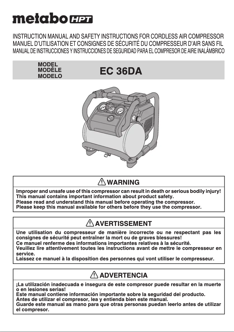 Page n°1 - Manuel utilisateur HiKOKI EC36DA