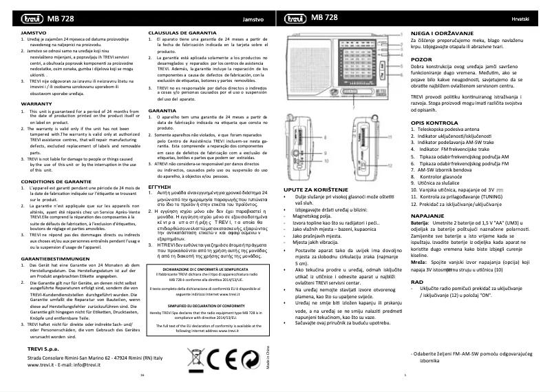 Page 1 de la notice Manuel utilisateur Trevi MB 728