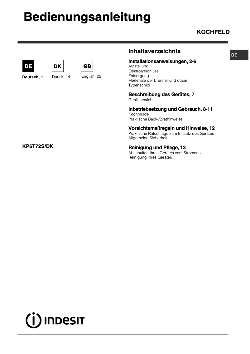 Image de la première page du manuel de l'appareil KP6T72S(X)/DK