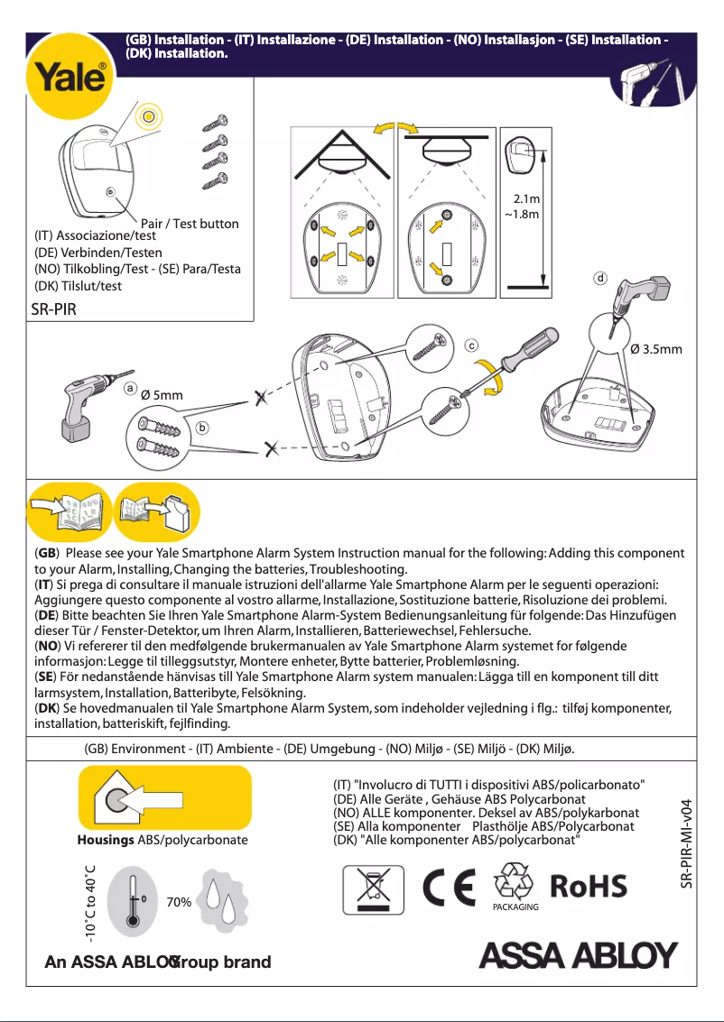 Page 1 de la notice Manuel utilisateur Yale SR-A100-3PIR