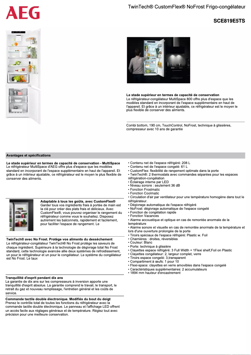 Page n°1 - Fiche technique AEG SCE819E5TS