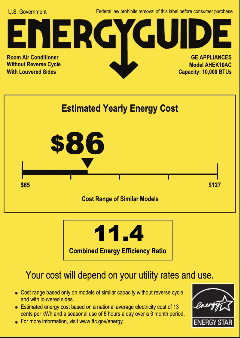 Página 1 del manual Etiqueta energética GE AHEK10AC