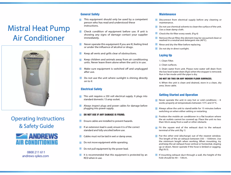 Page n°1 - Manuel utilisateur Andrews Mistral Heat Pump