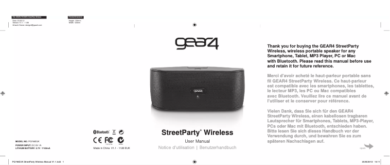 Página 1 del manual Manual de usuario Gear4 PG748GRY