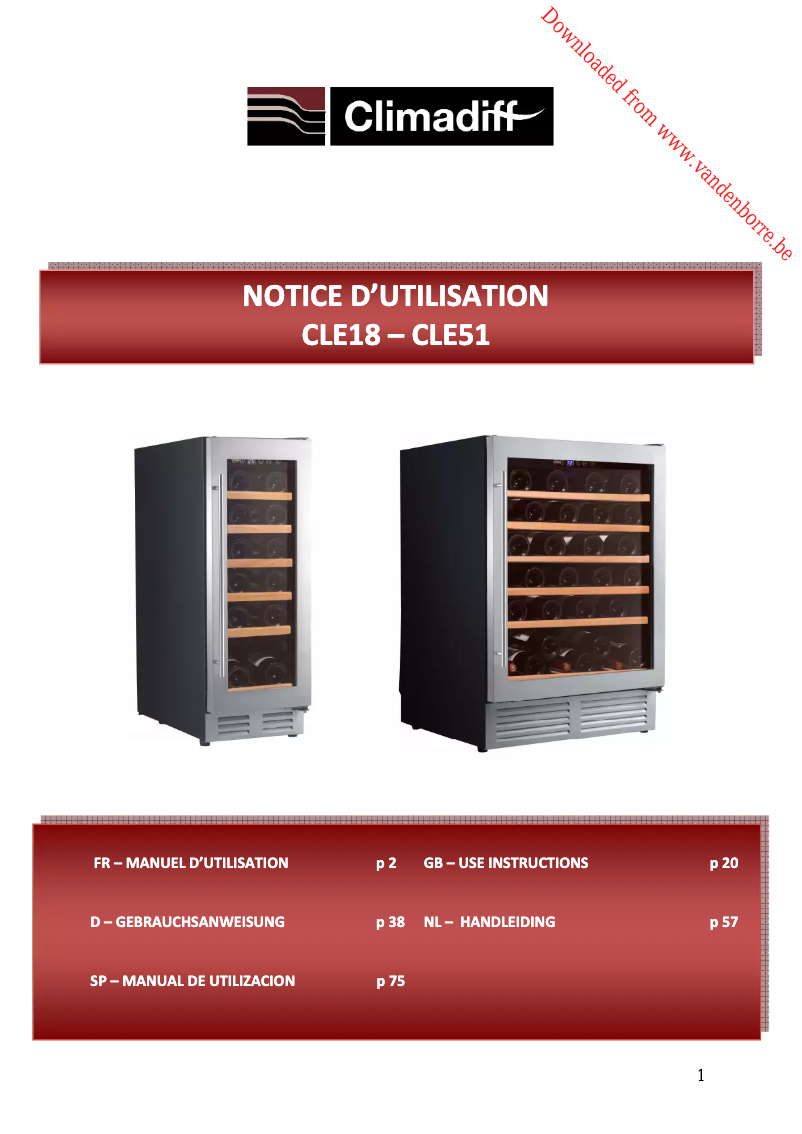 Page 1 de la notice Manuel utilisateur Climadiff CLE51