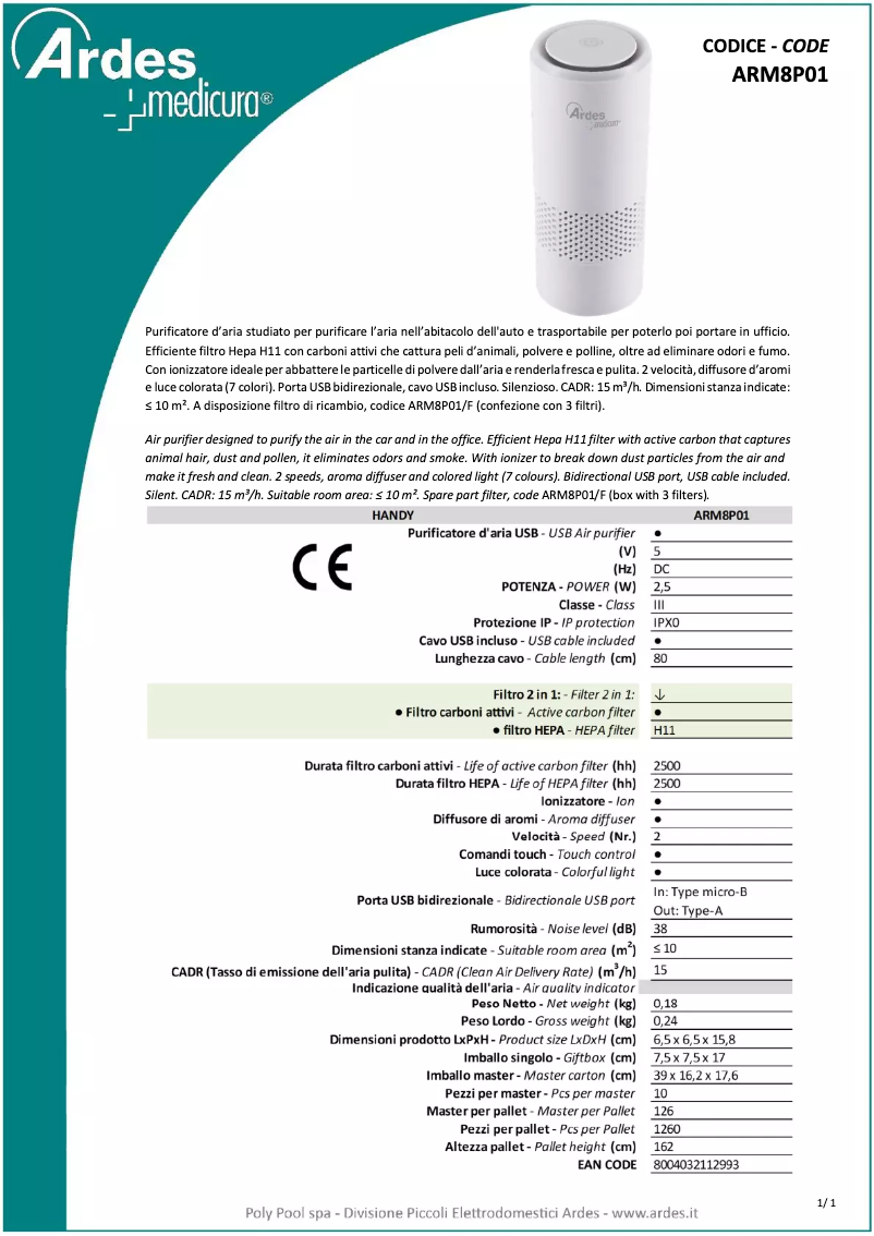Page n°1 - Fiche technique Ardes ARM8P01