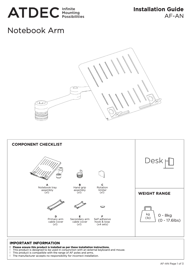 Page n°1 - Manuel utilisateur Atdec AF-AN-SW