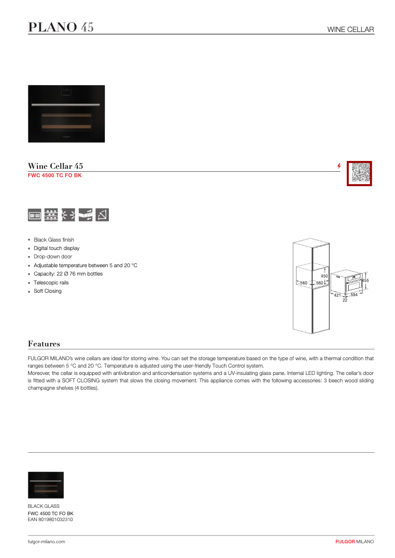Page n°1 - Fiche technique Fulgor Milano FWC 4500 TC FO BK