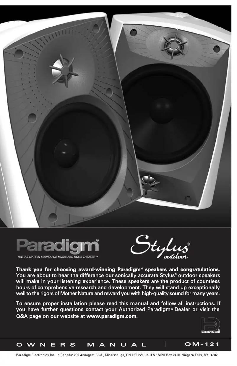 Page n°1 - Manuel utilisateur Paradigm Stylus 370