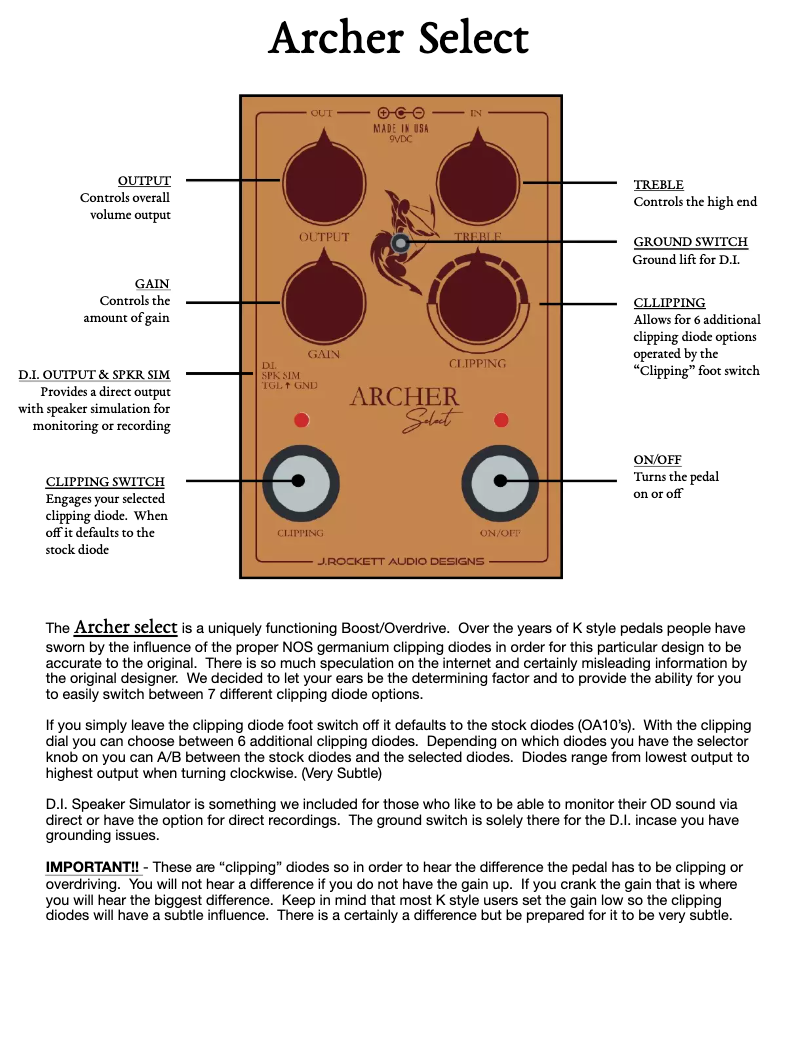 Page n°1 - Manuel utilisateur J. Rockett Audio Designs Archer Select
