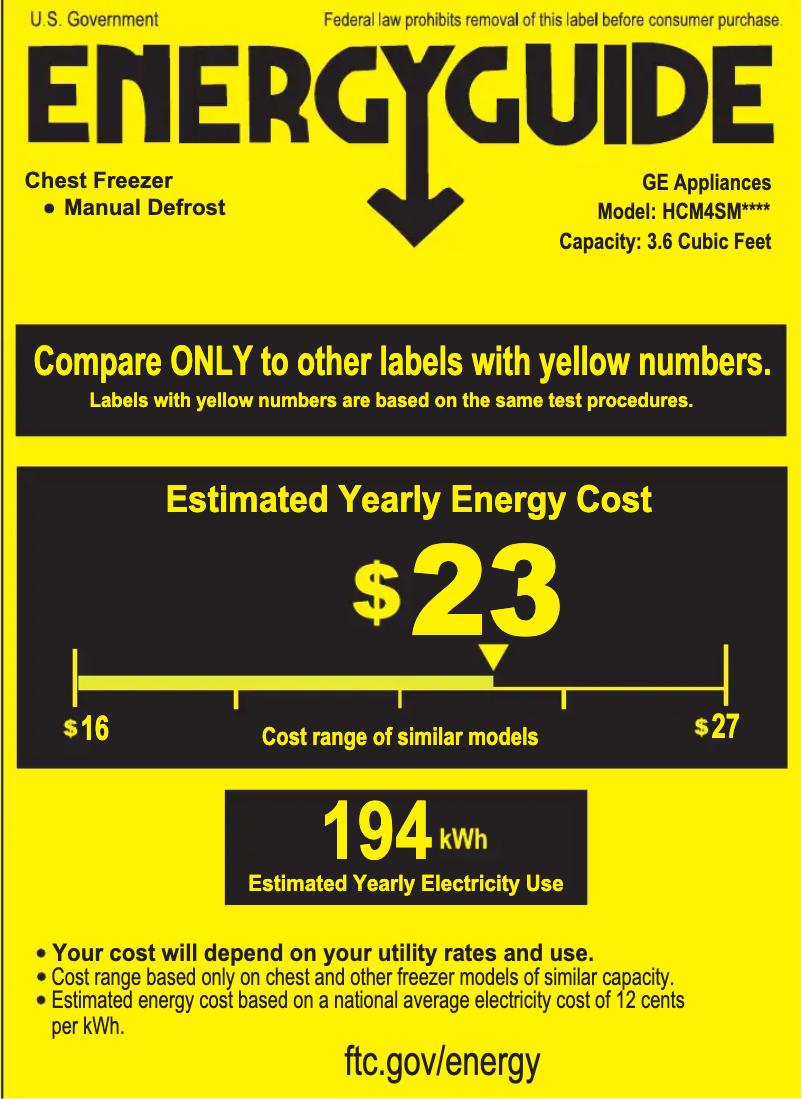 Page 1 de la notice Label énergétique GE HCM4SMWW