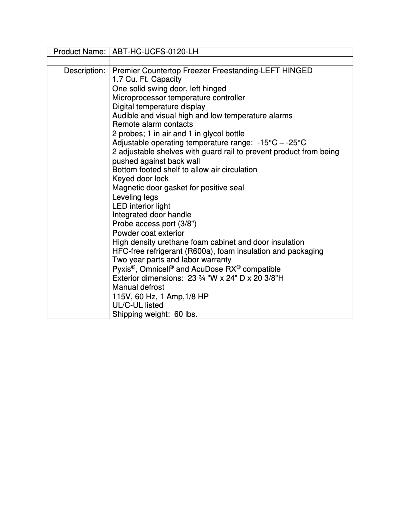 Page 1 de la notice Manuel utilisateur American BioTech Supply ABT-HC-UCFS-0120-LH