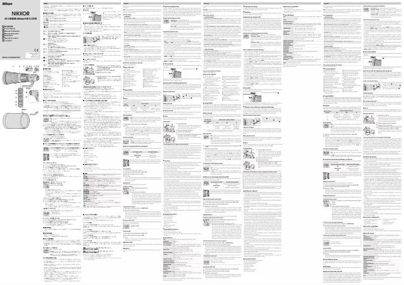 Page 1 de la notice Manuel utilisateur Nikon Nikkor AF-S 600mm f/4E FL ED VR