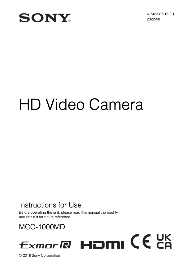 Page 1 de la notice Manuel utilisateur Sony MCC-1000MD