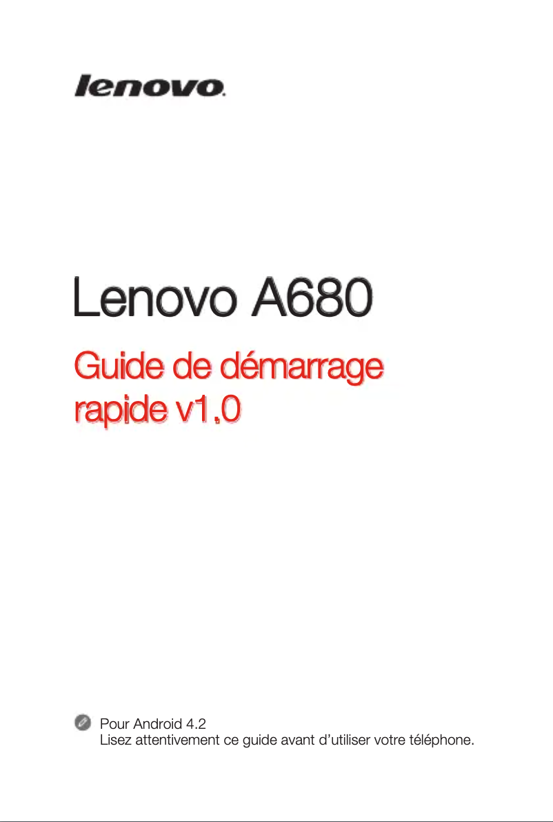 Page 1 de la notice Manuel utilisateur Lenovo A680