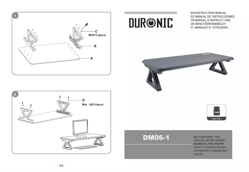 Page 1 de la notice Manuel utilisateur Duronic DM06-1 BK