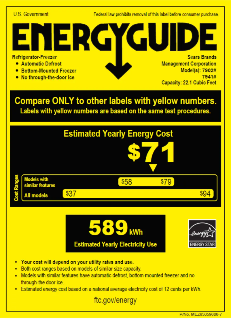 Page 1 de la notice Label énergétique Kenmore 79412