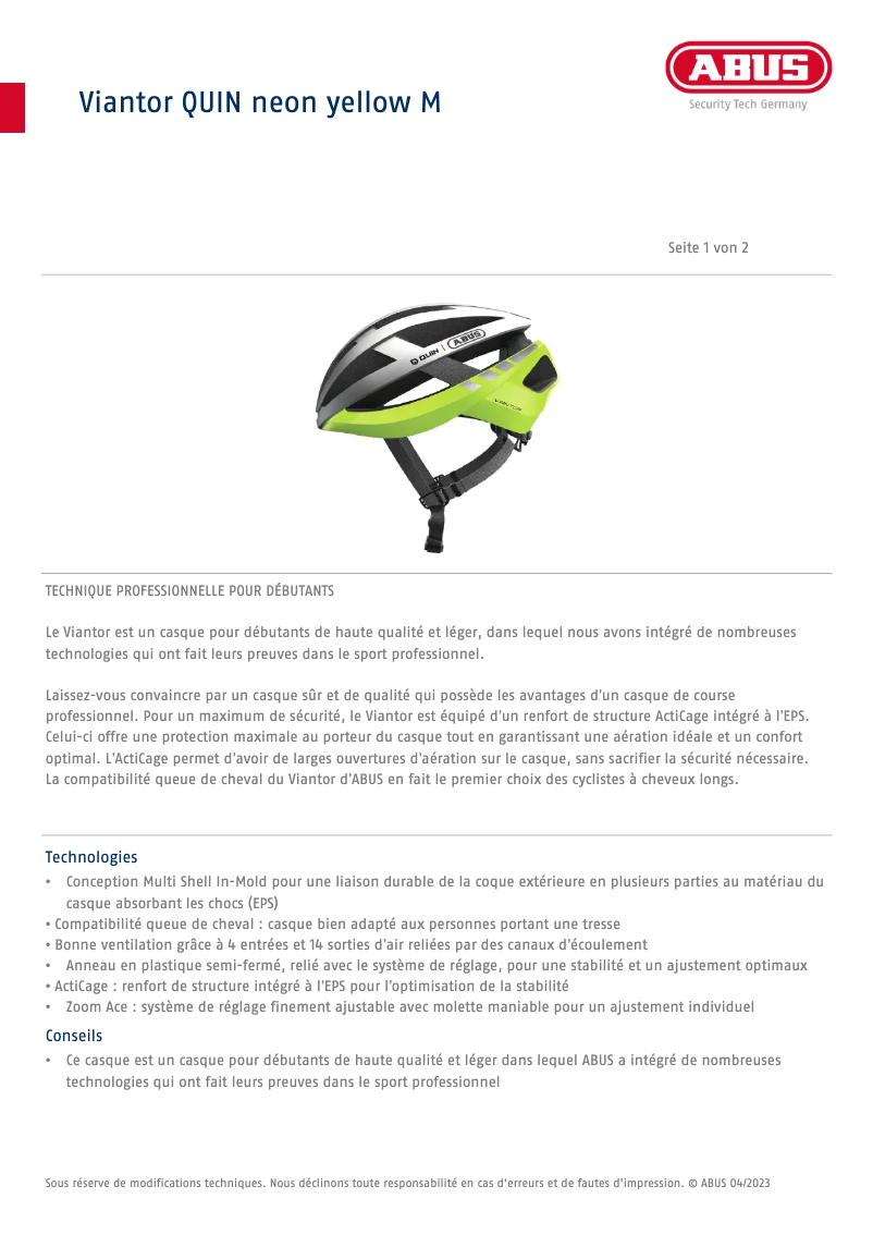Page n°1 - Fiche technique Abus Viantor QUIN