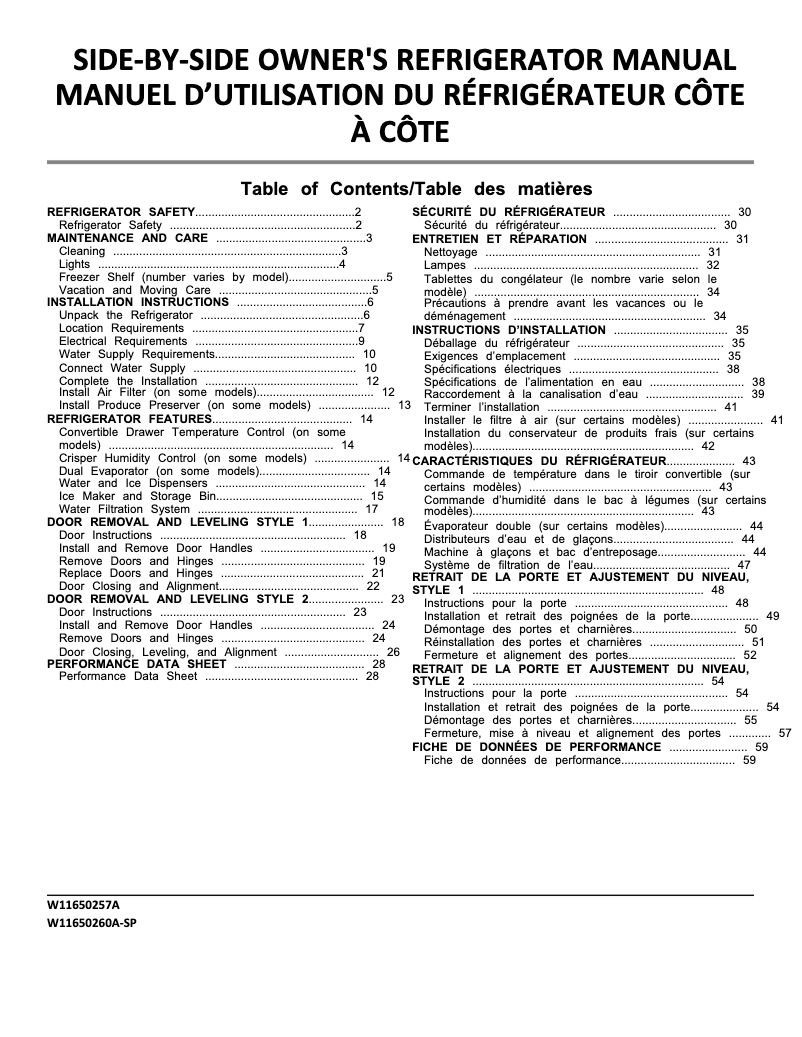 Page 1 de la notice Manuel utilisateur Whirlpool WRS331SDHM