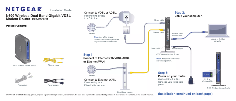 Page 1 de la notice Guide d'installation Netgear DGND3800B