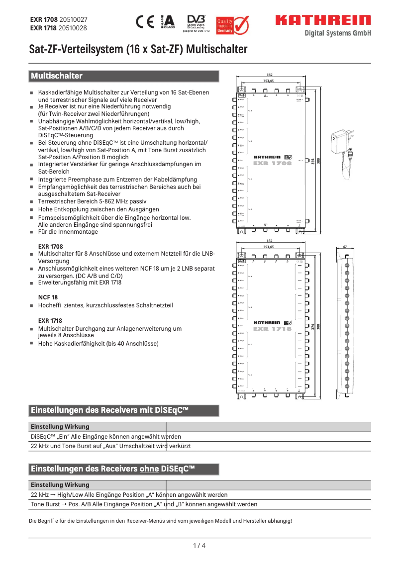 Page 1 de la notice Manuel utilisateur Kathrein EXR 1708