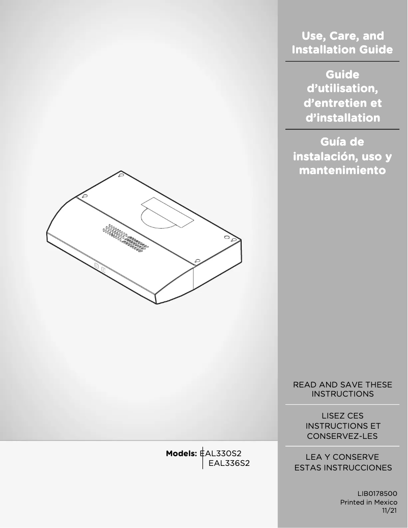 Page 1 de la notice Guide d'installation Elica Allasio EAL330BL