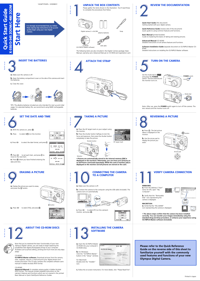 Page 1 de la notice Guide de démarrage rapide Olympus Camedia X-550
