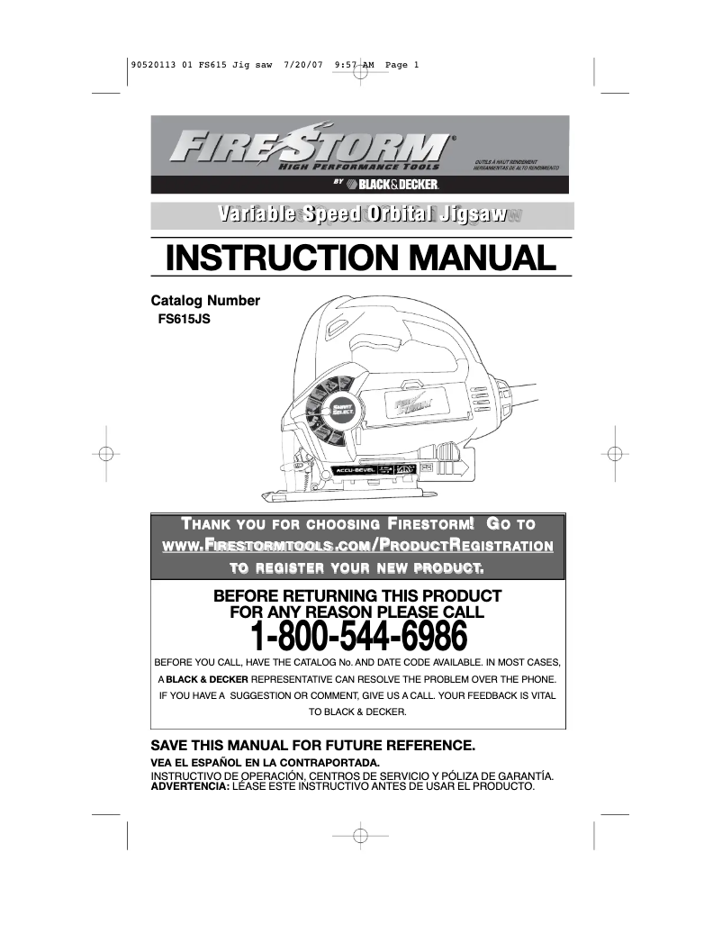 Page 1 de la notice Manuel utilisateur Black & Decker FS615JS