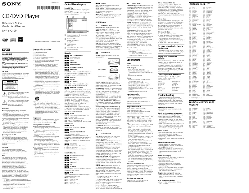 Page n°1 - Manuel utilisateur Sony DVP-SR210P