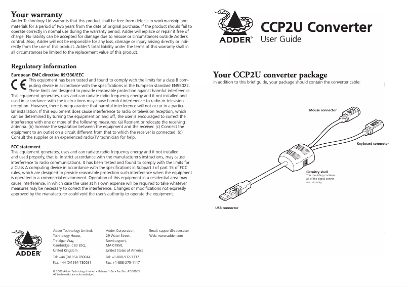 Page n°1 - Manuel utilisateur Adder CCP2U