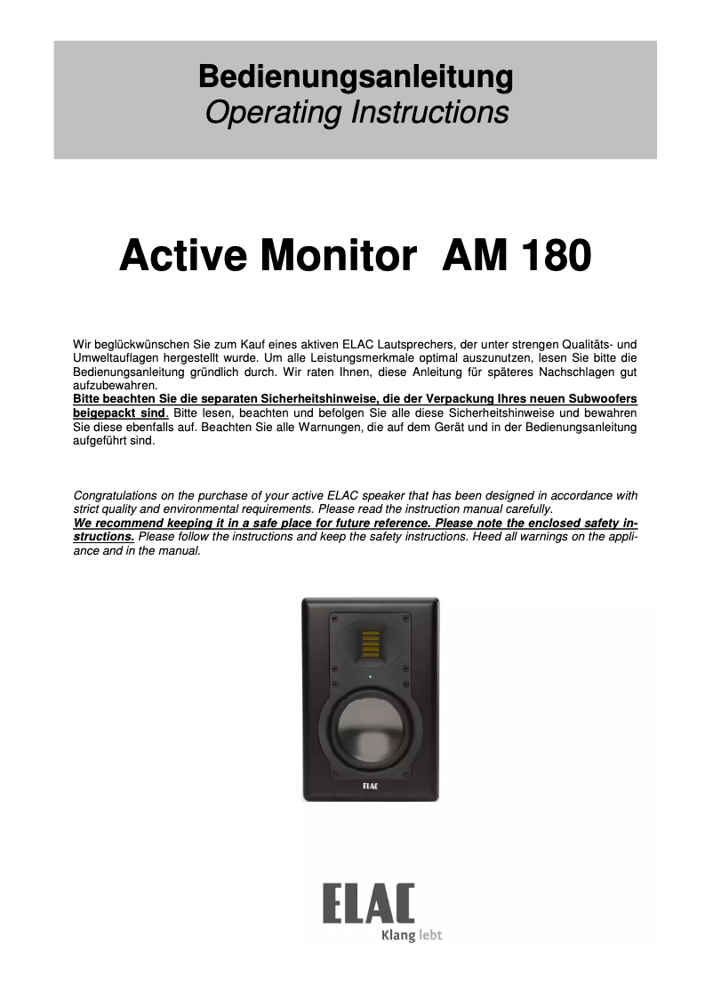 Image de la première page du manuel de l'appareil Active Monitor AM 180