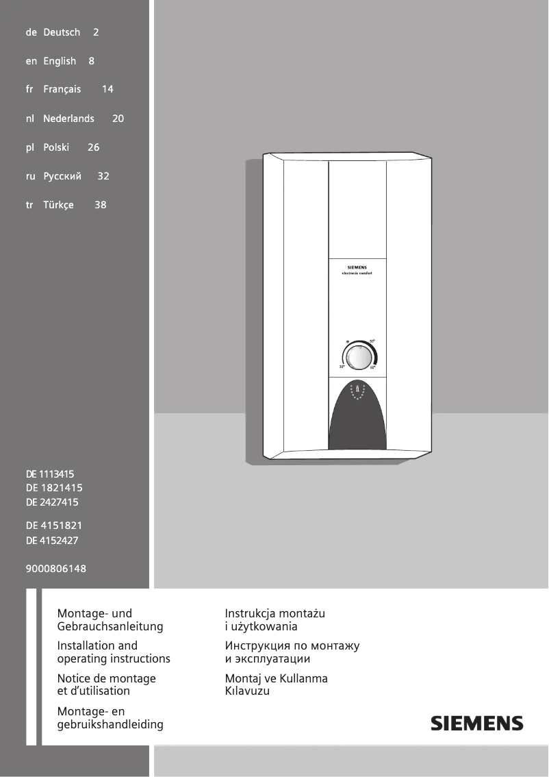 Page n°1 - Manuel utilisateur Siemens DE1113415