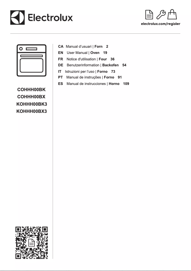 Page 1 de la notice Manuel utilisateur Electrolux KOHHH00BK3
