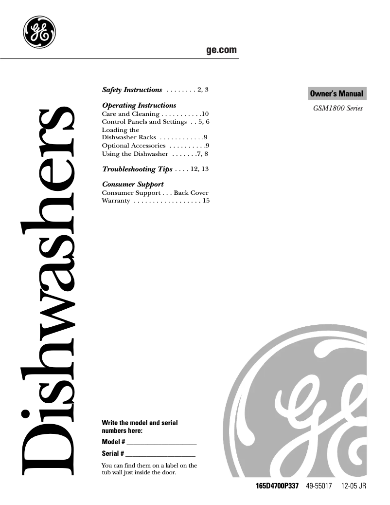 First page image of the manual for GSM1800JBB