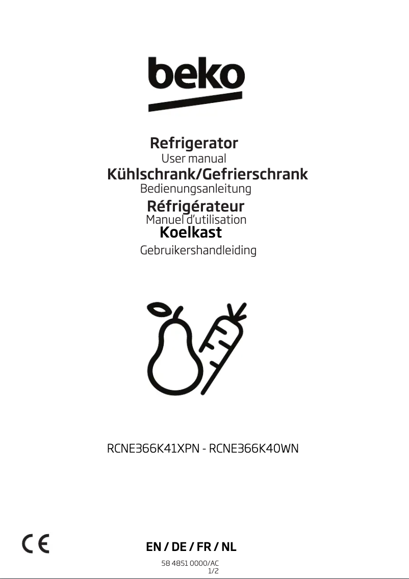 Page 1 de la notice Manuel utilisateur Beko RCNE366K40WN