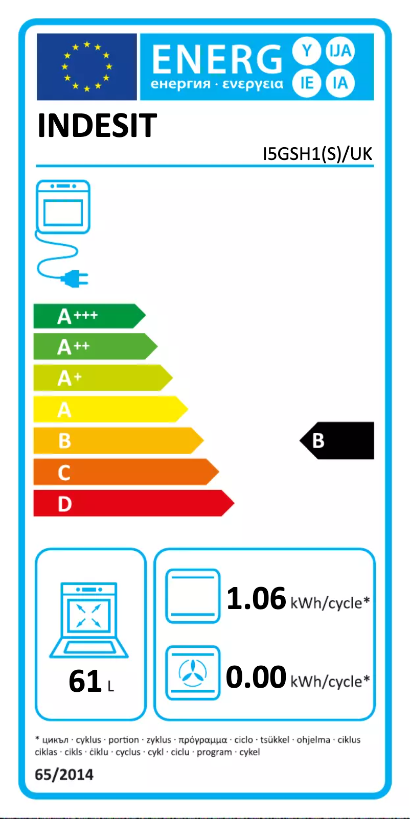 Page 1 de la notice Label énergétique Indesit I5GSH1(S)/UK