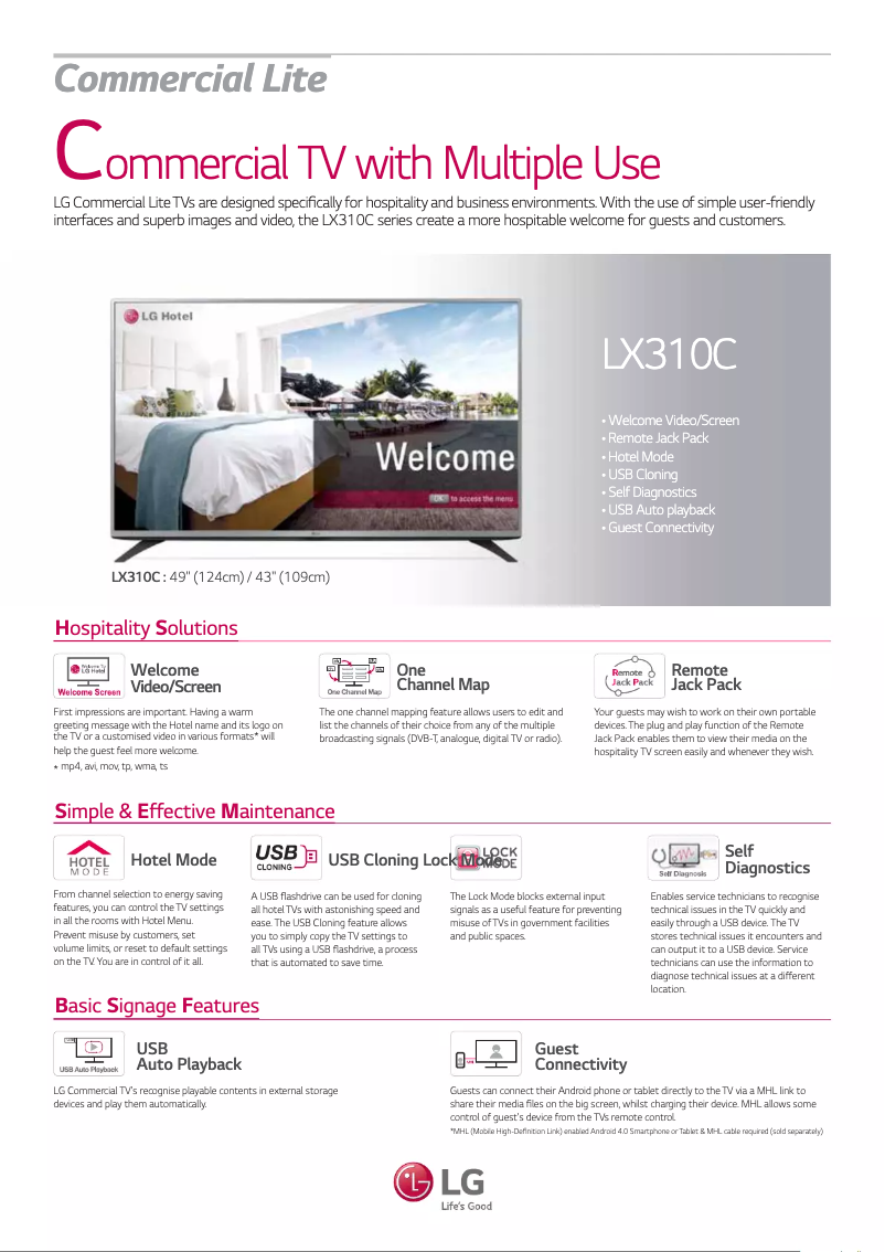 Página 1 del manual Ficha técnica LG 49LX310C