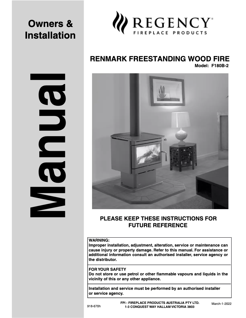 Page n°1 - Manuel utilisateur Regency Renmark F180B-2