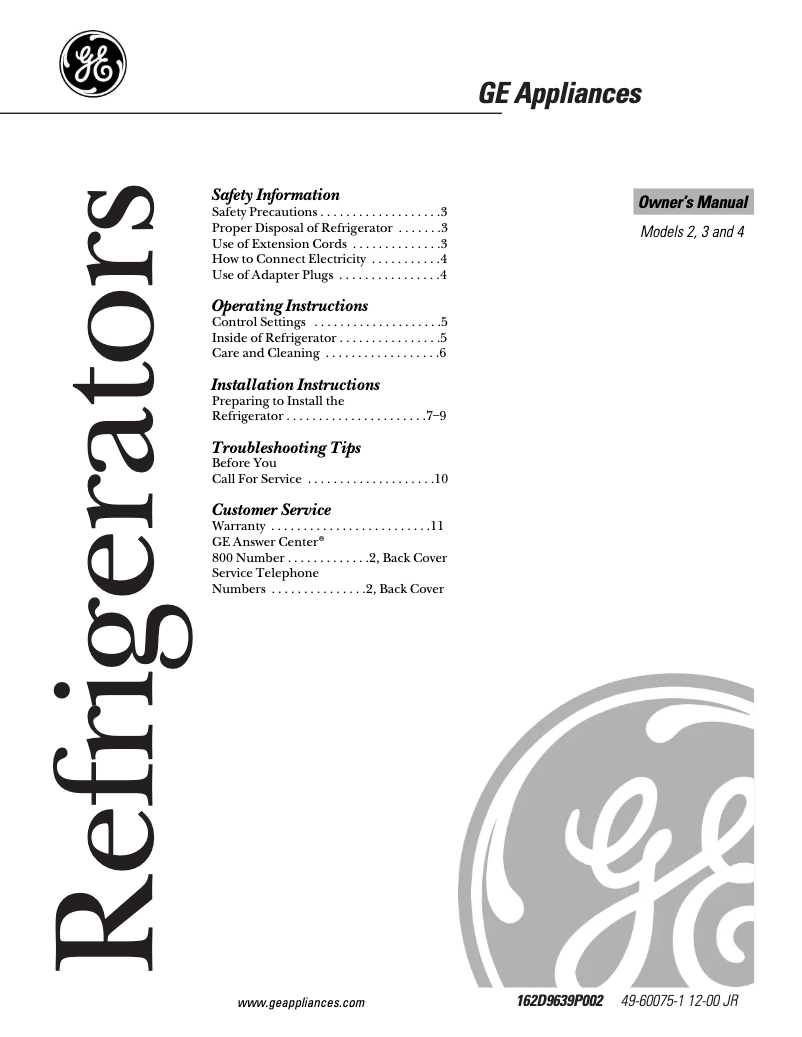 Page 1 de la notice Manuel utilisateur GE TAX3DNCWH