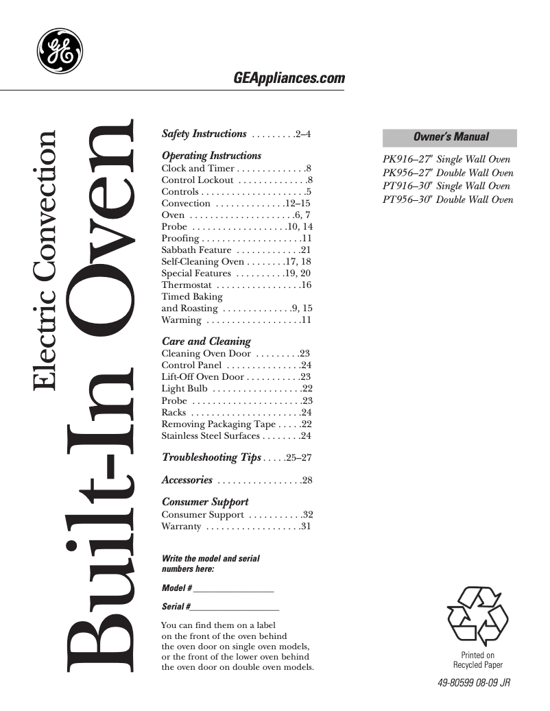 Page 1 de la notice Manuel d'utilisation et d'entretien GE Profile PT956BMBB