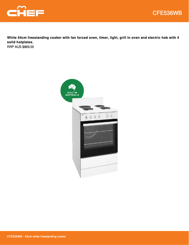 Página 1 del manual Ficha técnica Chef CFE536WB
