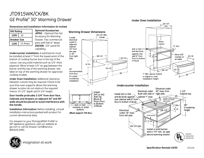 Page n°1 - Fiche technique GE Profile JTD915WKWW