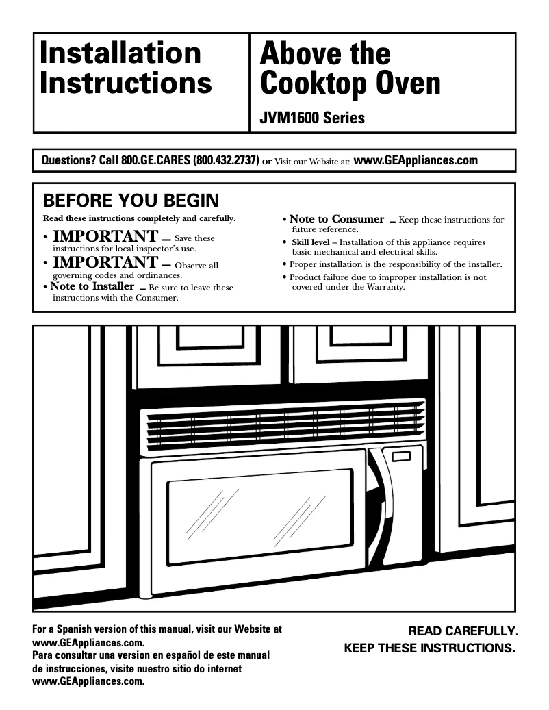Page 1 de la notice Guide d'installation GE JVM1631CH