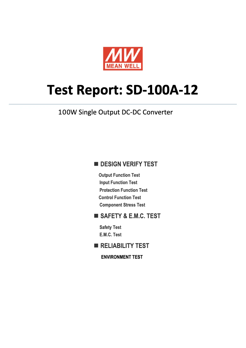 Page 1 de la notice Fiche technique Mean Well SD-100A-12