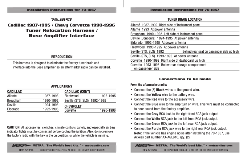Page n°1 - Manuel utilisateur Metra 70-1857