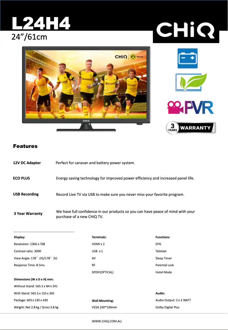 Page 1 de la notice Fiche technique CHiQ L24H4