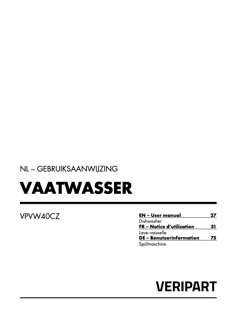 First page image of the manual for VPVW40CZ