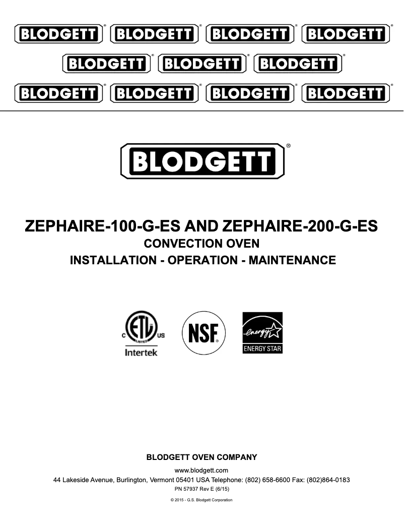 Page 1 de la notice Manuel utilisateur Blodgett ZEPHAIRE-100-G-ES