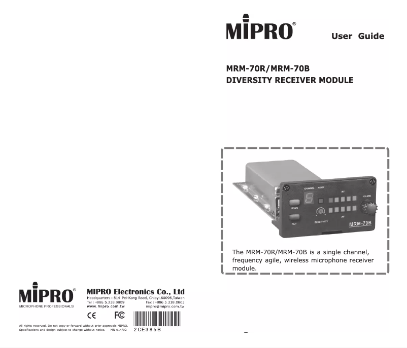 Page 1 de la notice Manuel utilisateur MIPRO MRM-70B